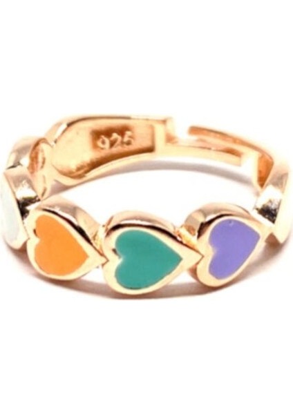 Tekno Trust Gümüş Gümüş Color Mix Love Serçe Parmak Yüzük Altın Mineli