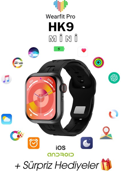 Hk9 Mini Akıllı Kol Saati 42MM Amoled Ekran Siyah