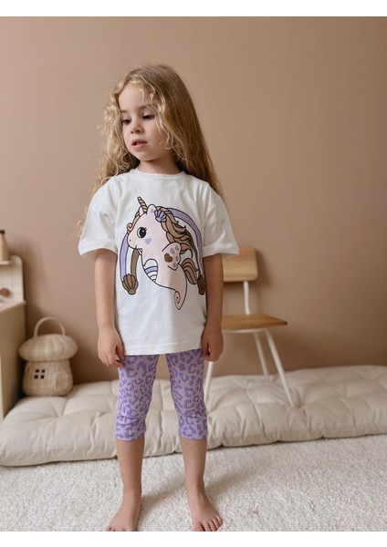 Unicorn Baskılı Taytlı T-Shirt Kız Çocuk Takım fiyatları