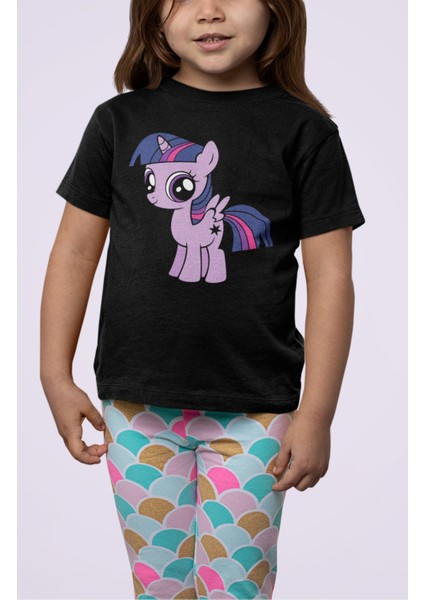 Fuddy Moda My Little Pony Twilight Sparkle Baskılı Çocuk Tişört, Unisex Çizgi Film Baskılı Bebek T-Shirt