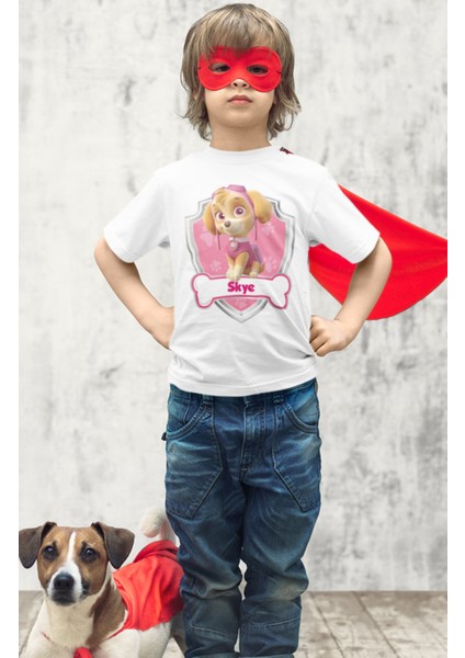 Paw Patrol Skye Baskılı Çocuk Tişört, Unisex Çizgi Film Baskılı Bebek T-Shirt