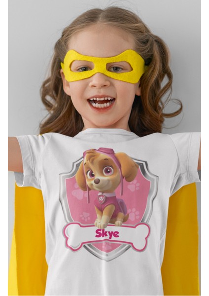 Paw Patrol Skye Baskılı Çocuk Tişört, Unisex Çizgi Film Baskılı Bebek T-Shirt