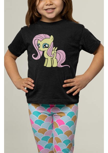 Fuddy Moda My Little Pony Fluttershy Baskılı Çocuk Tişört, Unisex Çizgi Film Baskılı Bebek T-Shirt