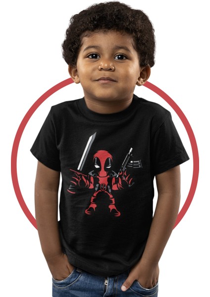 Fuddy Moda Baby Deadpool Baskılı Çocuk Tişört, Unisex Marvel Baskılı Bebek T-Shirt