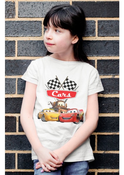 Fuddy Moda Arabalar Baskılı Unisex Çocuk Tişört, Şimşek Mcqueen Baskılı Bebek T-Shirt