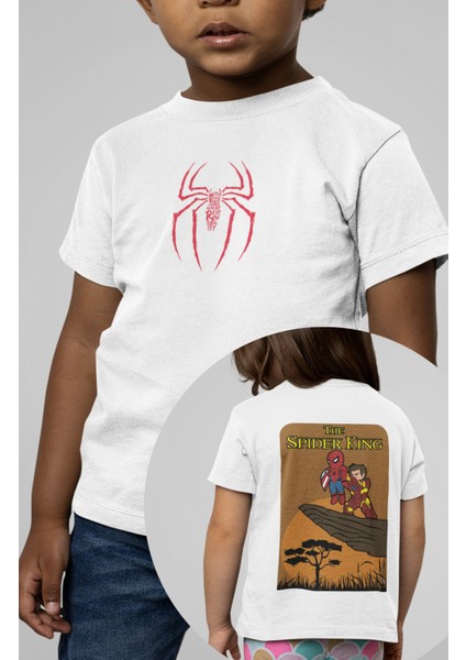 The Spider King Sırt Baskılı Unisex Çocuk Tişört, Örümcek Adam Baskılı Bebek T-Shirt