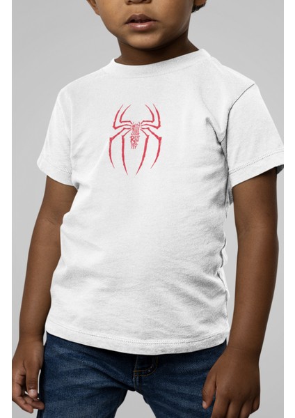 The Spider King Sırt Baskılı Unisex Çocuk Tişört, Örümcek Adam Baskılı Bebek T-Shirt