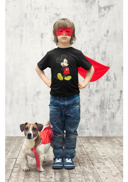 Mickey Baskılı Unisex Çocuk Tişört, Disney Mickey Mouse Baskılı Bebek T-Shirt