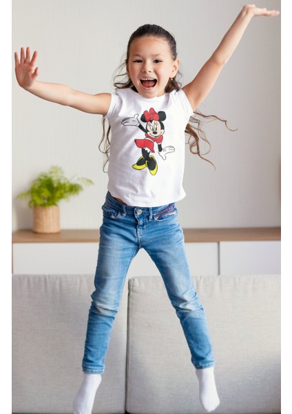 Minnie Baskılı Kız Çocuk Tişört, Disney Minnie Mouse Baskılı Bebek T-Shirt