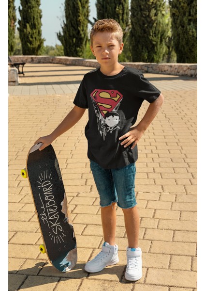 Süperman Logo Baskılı Çocuk Tişört, Unisex Süperman Baskılı Bebek T-Shirt