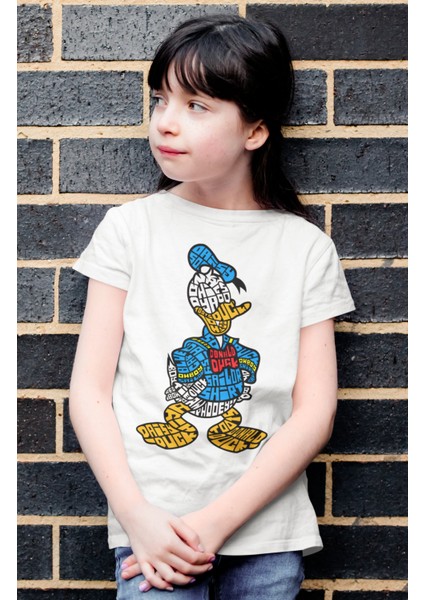 Fuddy Moda Donald Duck Baskılı Çocuk Tişört, Unisex Çizgi Film Baskılı Bebek T-Shirt