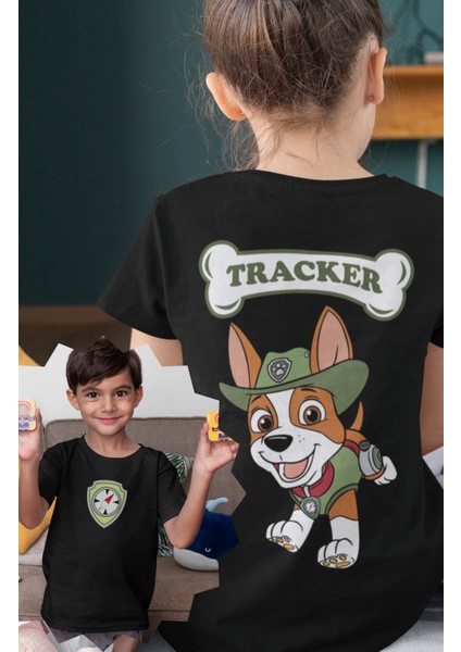 Tracker Paw Patrol Sırt Baskılı Unisex Çocuk Tişört, Paw Patrol Baskılı Bebek T-Shirt