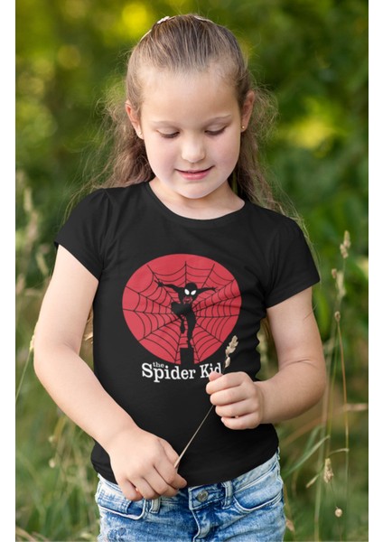 Fuddy Moda The Spider Kid Baskılı Çocuk Tişört, Unisex Örümcek Baskılı Bebek T-Shirt