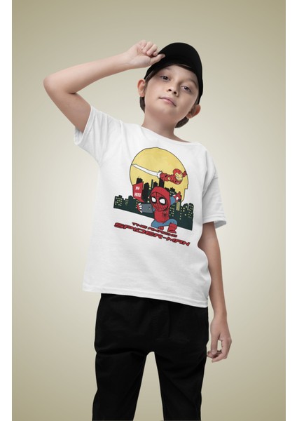 Ironman ve Spiderman Baskılı Çocuk Tişört, Unisex Marvel Baskılı Bebek T-Shirt