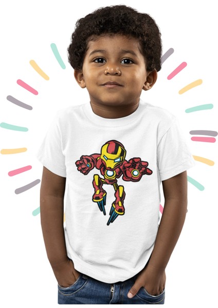 Baby Iron Man Baskılı Çocuk Tişört, Unisex Marvel Baskılı Bebek T-Shirt
