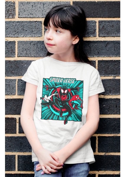 Spider Verse Baskılı Çocuk Tişört, Unisex Örümcek Adam Baskılı Bebek T-Shirt