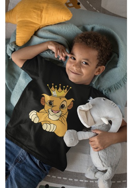 Aslan Kral Simba Baskılı Çocuk Tişört, Unisex Çizgi Film Baskılı Bebek T-Shirt