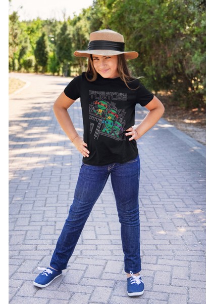 Ninja Turtles Baskılı Çocuk Tişört, Unisex Ninja Kaplumbağa Baskılı Bebek T-Shirt