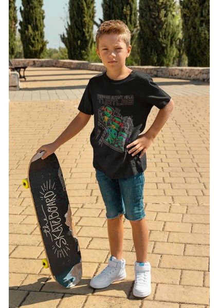 Ninja Turtles Baskılı Çocuk Tişört, Unisex Ninja Kaplumbağa Baskılı Bebek T-Shirt