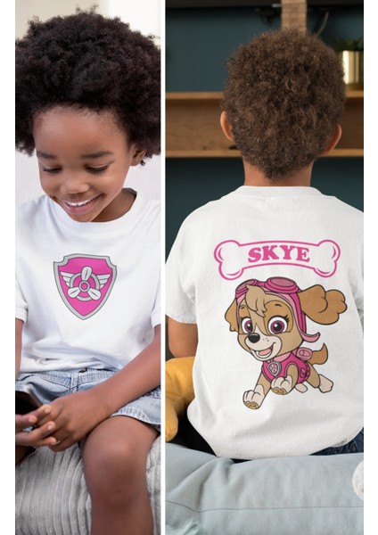 Skye Paw Patrol Sırt Baskılı Unisex Çocuk Tişört, Paw Patrol Baskılı Bebek T-Shirt