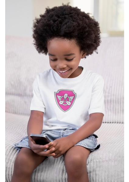 Skye Paw Patrol Sırt Baskılı Unisex Çocuk Tişört, Paw Patrol Baskılı Bebek T-Shirt
