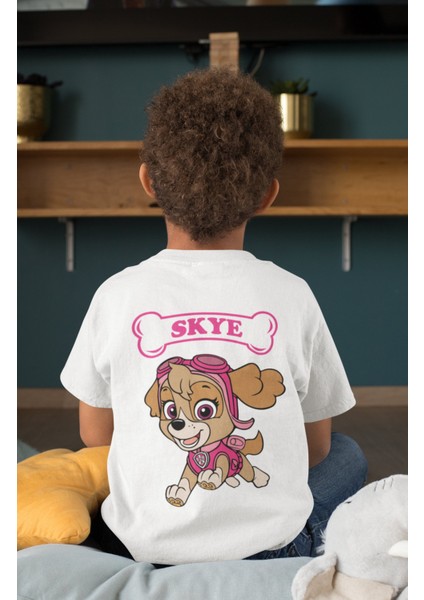 Skye Paw Patrol Sırt Baskılı Unisex Çocuk Tişört, Paw Patrol Baskılı Bebek T-Shirt