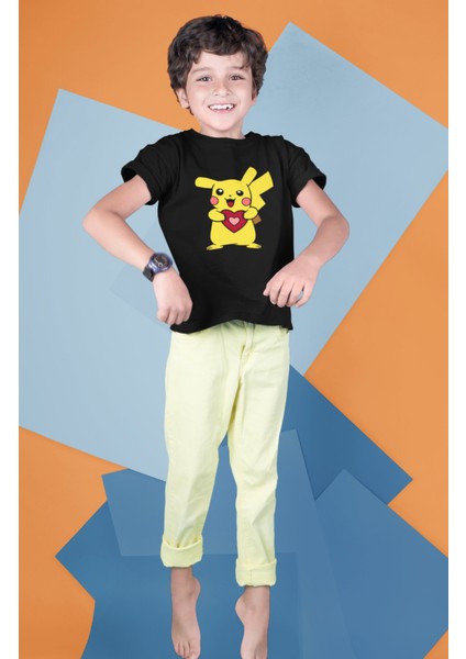 Pikachu Baskılı Çocuk Tişört, Unisex Pokemon Baskılı Bebek T-Shirt