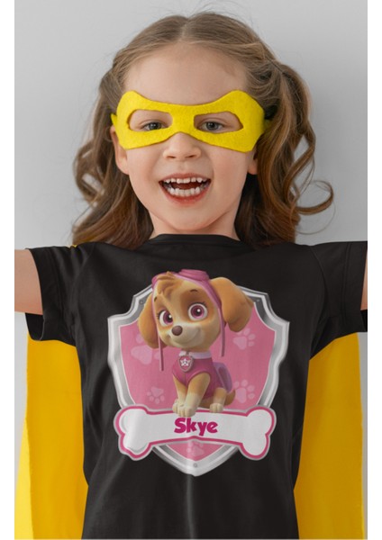 Paw Patrol Skye Baskılı Çocuk Tişört, Unisex Çizgi Film Baskılı Bebek T-Shirt