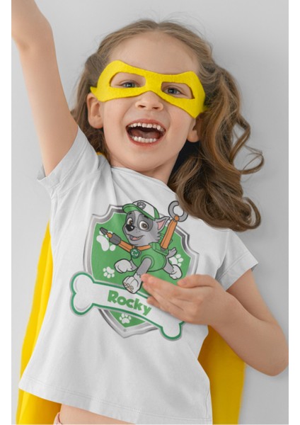 Paw Patrol Rocky Baskılı Çocuk Tişört, Unisex Çizgi Film Baskılı Bebek T-Shirt
