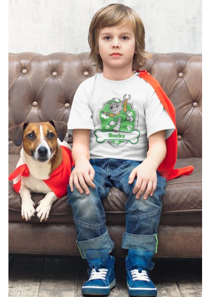 Paw Patrol Rocky Baskılı Çocuk Tişört, Unisex Çizgi Film Baskılı Bebek T-Shirt fiyatları