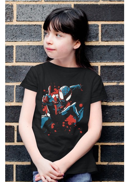 Fuddy Moda Örümcek Adam Ex1 Baskılı Çocuk Tişört, Unisex Spiderman Baskılı Bebek T-Shirt