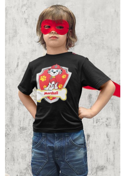 Paw Patrol Marshall Baskılı Çocuk Tişört, Unisex Çizgi Film Baskılı Bebek T-Shirt