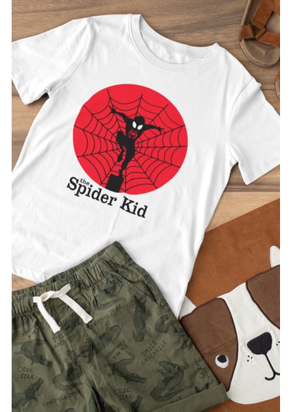 The Spider Kid Baskılı Çocuk Tişört, Unisex Örümcek Baskılı Bebek T-Shirt