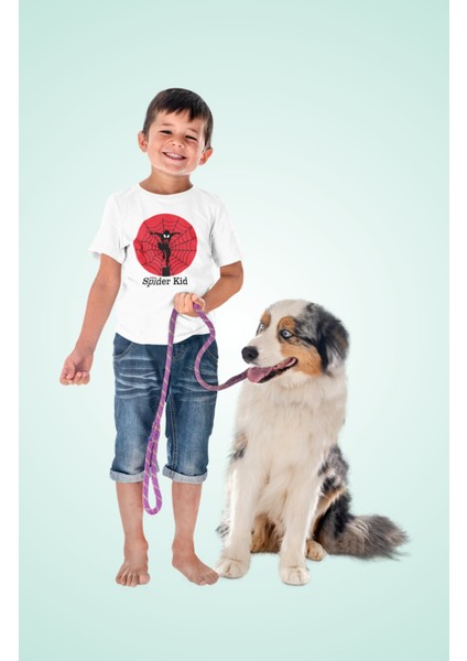 The Spider Kid Baskılı Çocuk Tişört, Unisex Örümcek Baskılı Bebek T-Shirt