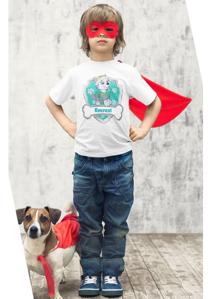 Paw Patrol Everest Baskılı Çocuk Tişört, Unisex Çizgi Film Baskılı Bebek T-Shirt
