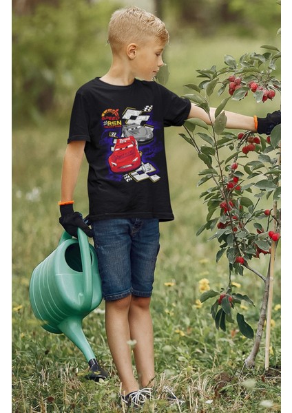 Şimşek Mcqueen Speed Baskılı Çocuk Tişört, Unisex Lightning Mcqueen Baskılı Bebek T-Shirt