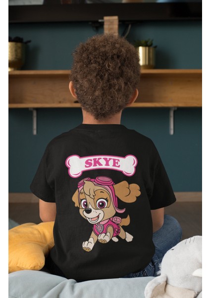 Fuddy Moda Skye Paw Patrol Sırt Baskılı Unisex Çocuk Tişört, Paw Patrol Baskılı Bebek T-Shirt