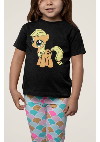 Fuddy Moda My Little Pony Applejack Baskılı Çocuk Tişört, Unisex Çizgi Film Baskılı Bebek T-Shirt