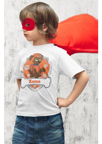 Fuddy Moda Paw Patrol Zuma Baskılı Çocuk Tişört, Unisex Çizgi Film Baskılı Bebek T-Shirt