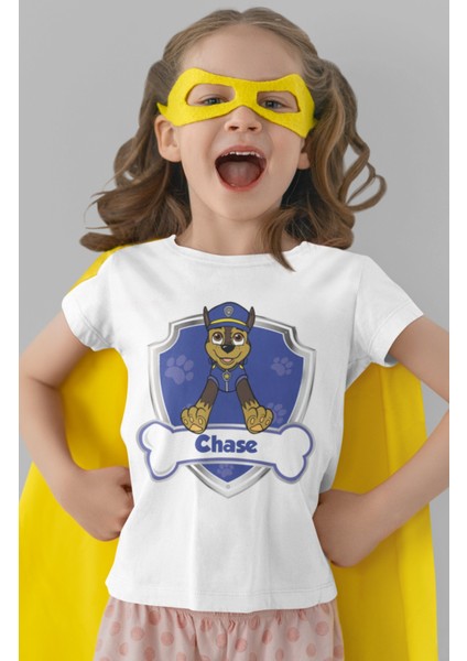 Paw Patrol Chase Baskılı Çocuk Tişört, Unisex Çizgi Film Baskılı Bebek T-Shirt