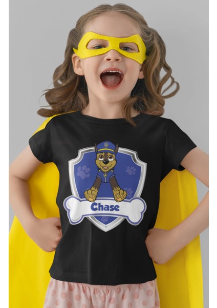Paw Patrol Chase Baskılı Çocuk Tişört, Unisex Çizgi Film Baskılı Bebek T-Shirt