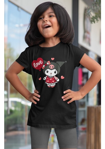 Fuddy Moda Love Kuromi Baskılı Kız Çocuk Tişört, Hello Kitty Kuromi Baskılı Kız Bebek T-Shirt