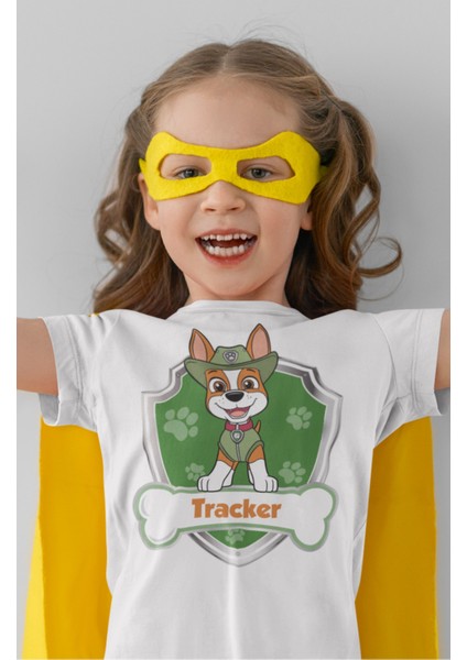 Paw Patrol Tracker Baskılı Çocuk Tişört, Unisex Çizgi Film Baskılı Bebek T-Shirt