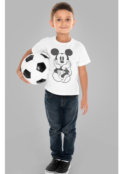 Mickey Mouse Baskılı Çocuk Tişört, Unisex Disney Mickey Baskılı Bebek T-Shirt