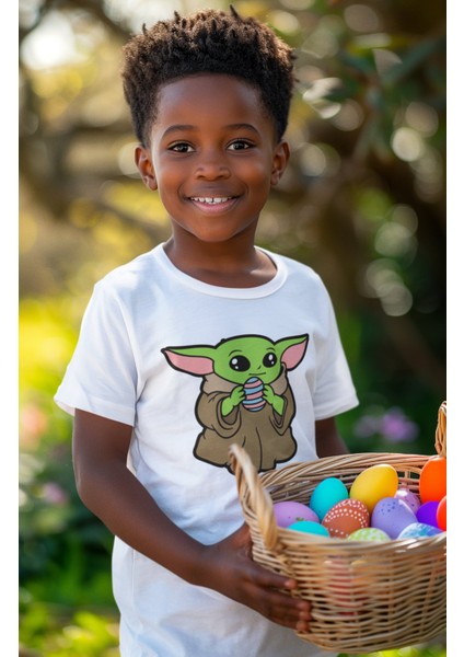 Baby Yoda Baskılı Çocuk Tişört, Unisex Star Wars Baskılı Bebek T-Shirt