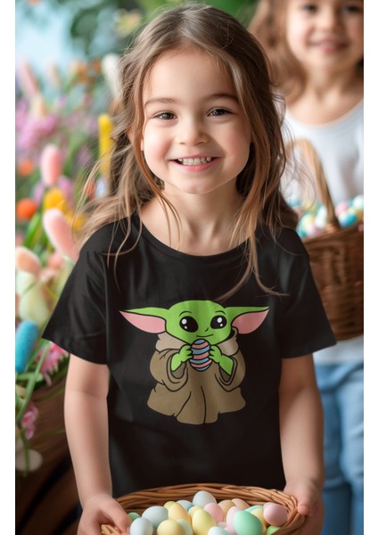 Baby Yoda Baskılı Çocuk Tişört, Unisex Star Wars Baskılı Bebek T-Shirt