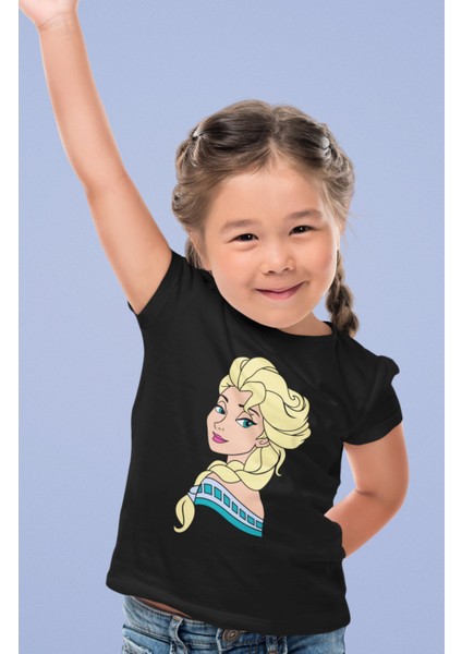 Frozen Elsa Baskılı Kız Çocuk Tişört, Karlar Ülkesi Baskılı Kız Bebek T-Shirt