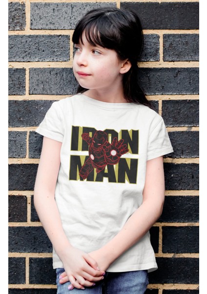 Fuddy Moda Ironman Yazılı Çocuk Tişört, Unisex Çizgi Film Baskılı Bebek T-Shirt