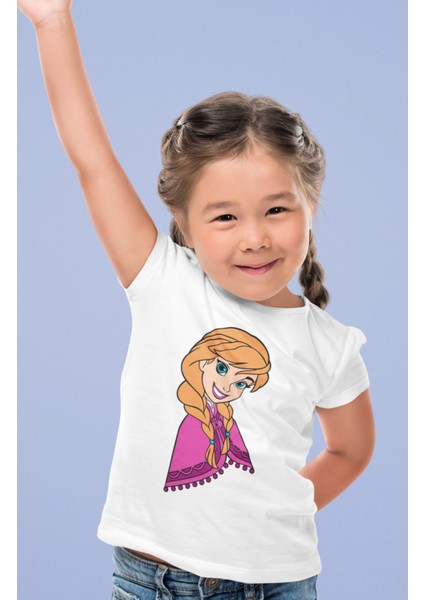 Frozen Anna Baskılı Kız Çocuk Tişört, Karlar Ülkesi Baskılı Kız Bebek T-Shirt