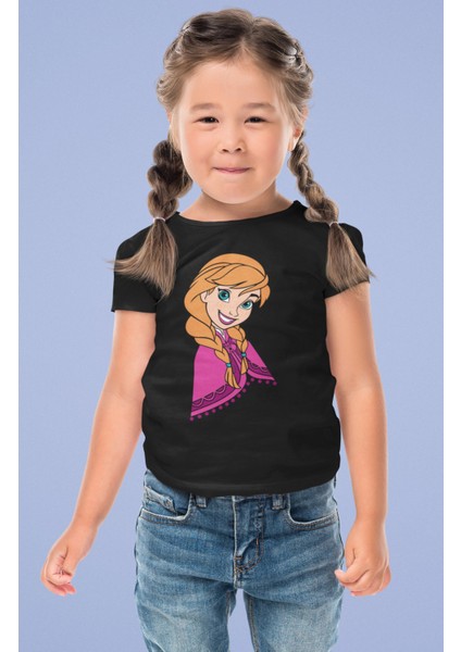 Frozen Anna Baskılı Kız Çocuk Tişört, Karlar Ülkesi Baskılı Kız Bebek T-Shirt